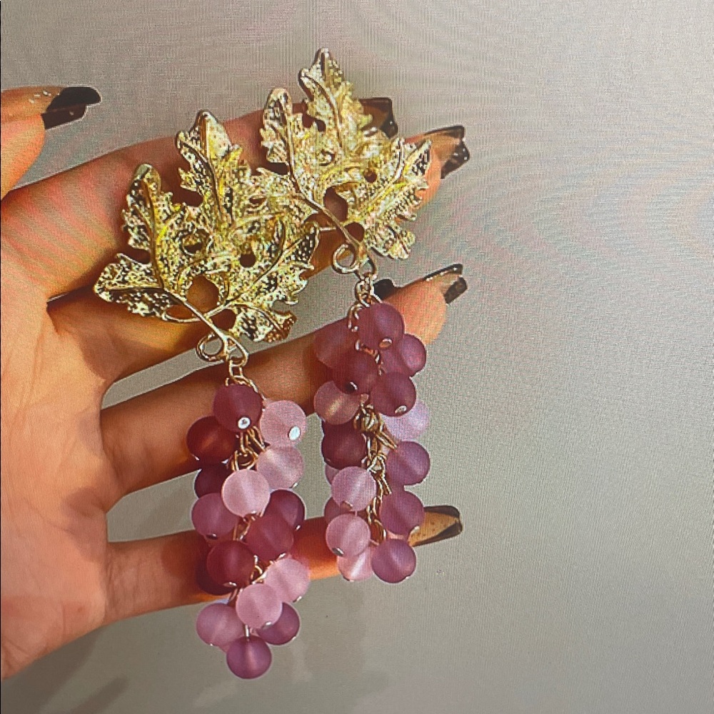 Gold Leaf and Purple Bead Earrings